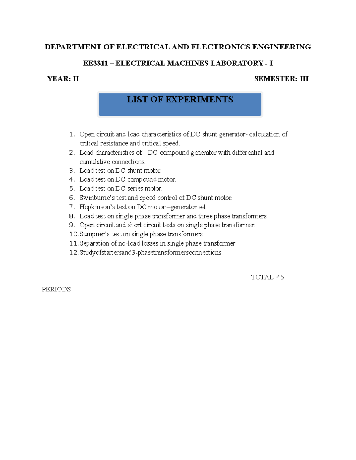Ee3311 Em I Department Of Electrical And Electronics Engineering