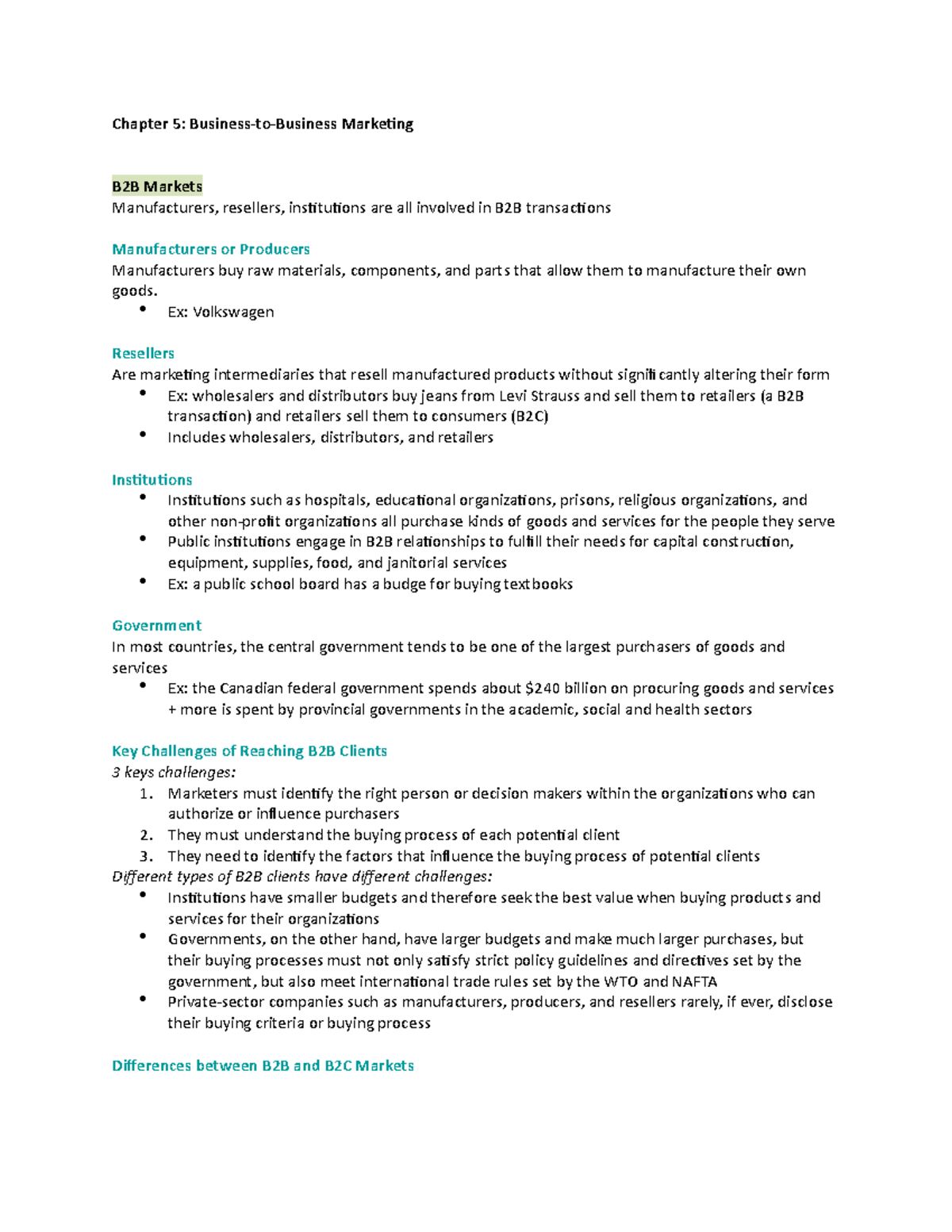 Chapter 5 - Chapter 5: Business-to-Business Marketing B2B Markets ...