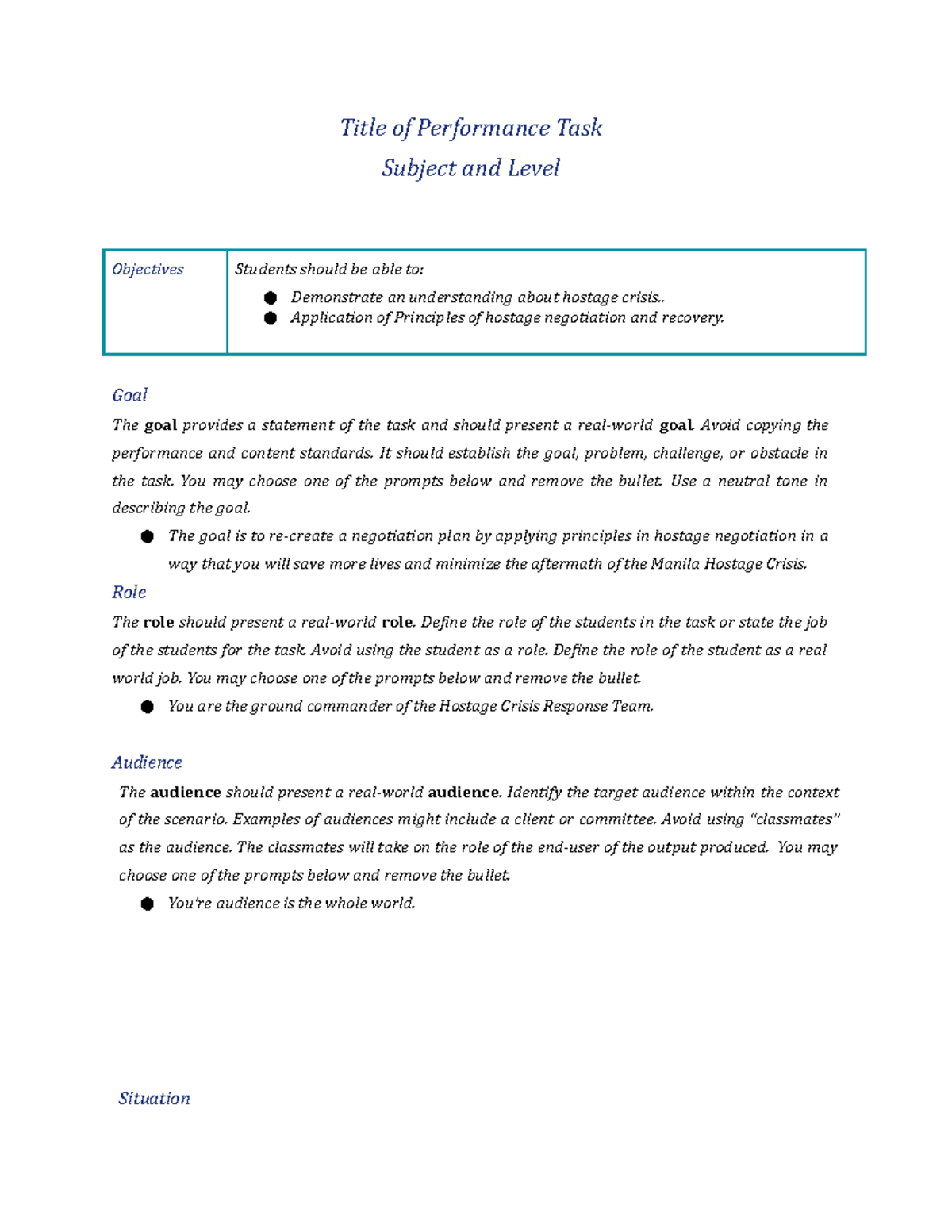 Performance Task - Rena Jean Meres - Title of Performance Task Subject ...