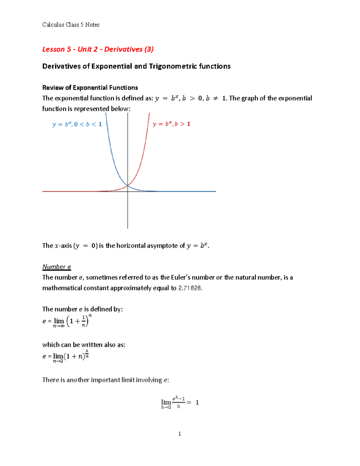 Class 05 Calculus Notes Mar 04-10 - Lesson 5 - Unit 2 - Derivatives (3 ...