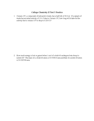 College Chem 2 Test 1 Questions - CHEM 122 - Studocu