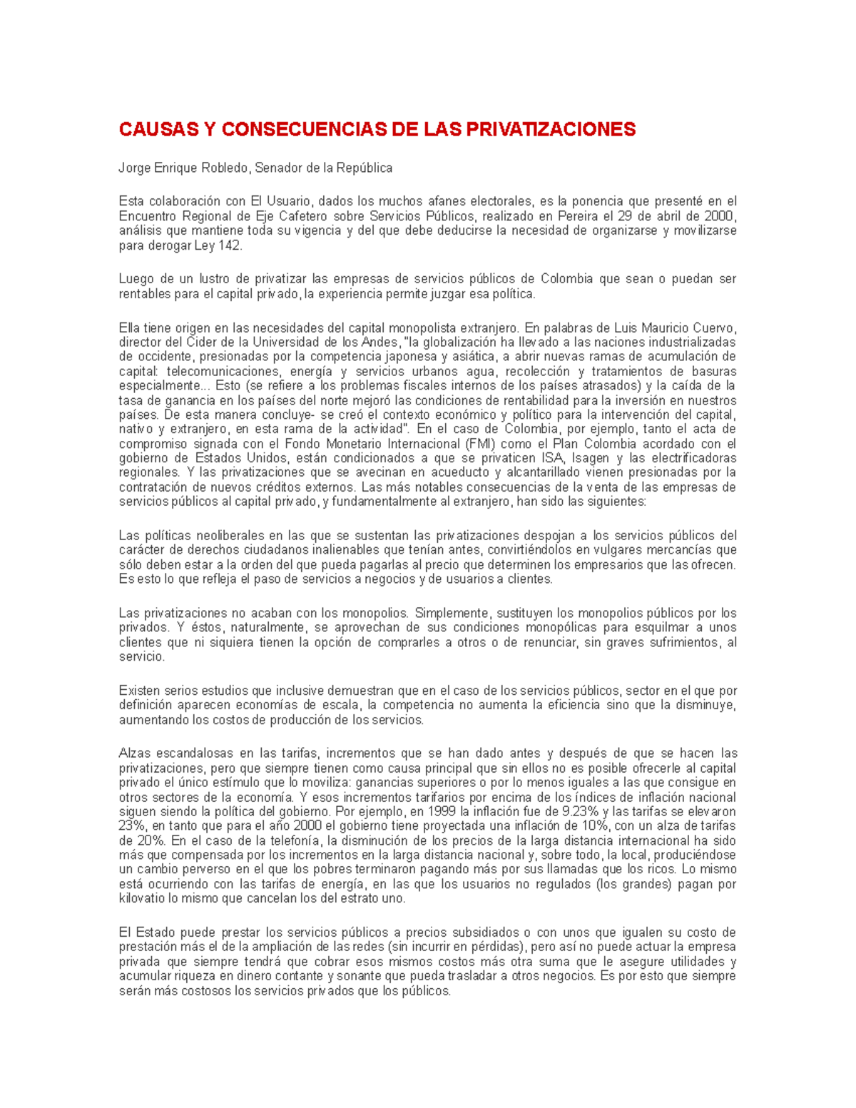 Causas Y Consecuencias DE LAS Privatizaciones - CAUSAS Y CONSECUENCIAS ...