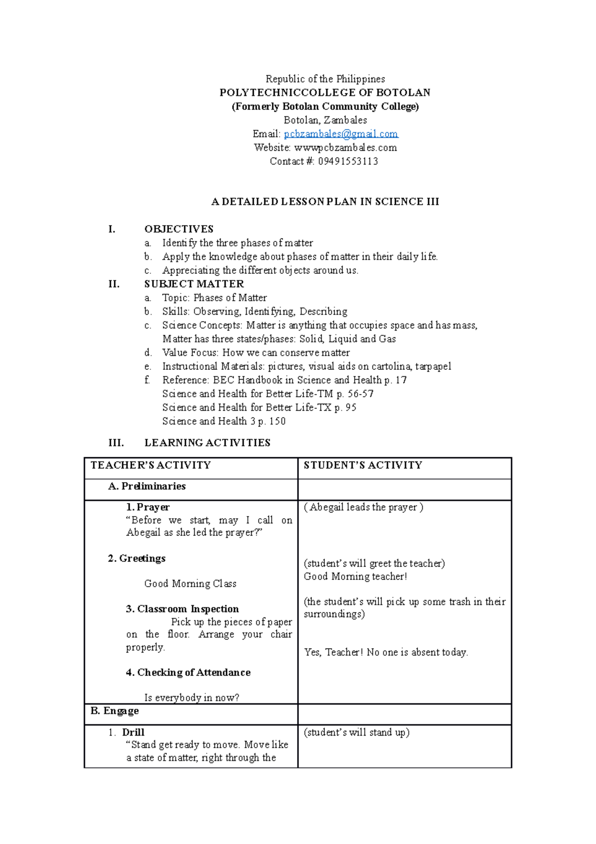 Dlp In Edsci - A Detailed Lesson Plan In Science 3 - Republic Of The 