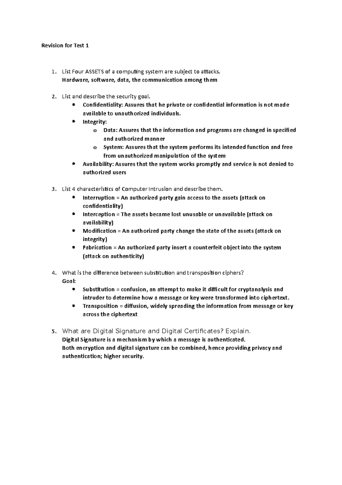 Revision for Test 1 - exercise - Revision for Test 1 List Four ASSETS ...