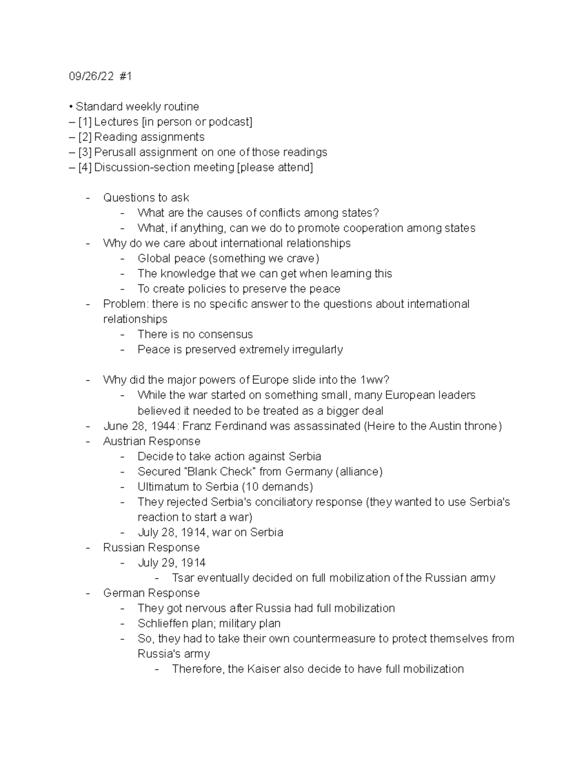 Poli Sci 12d Lecture Notes Part 1 - 09 26 22 Standard Weekly Routine [1 