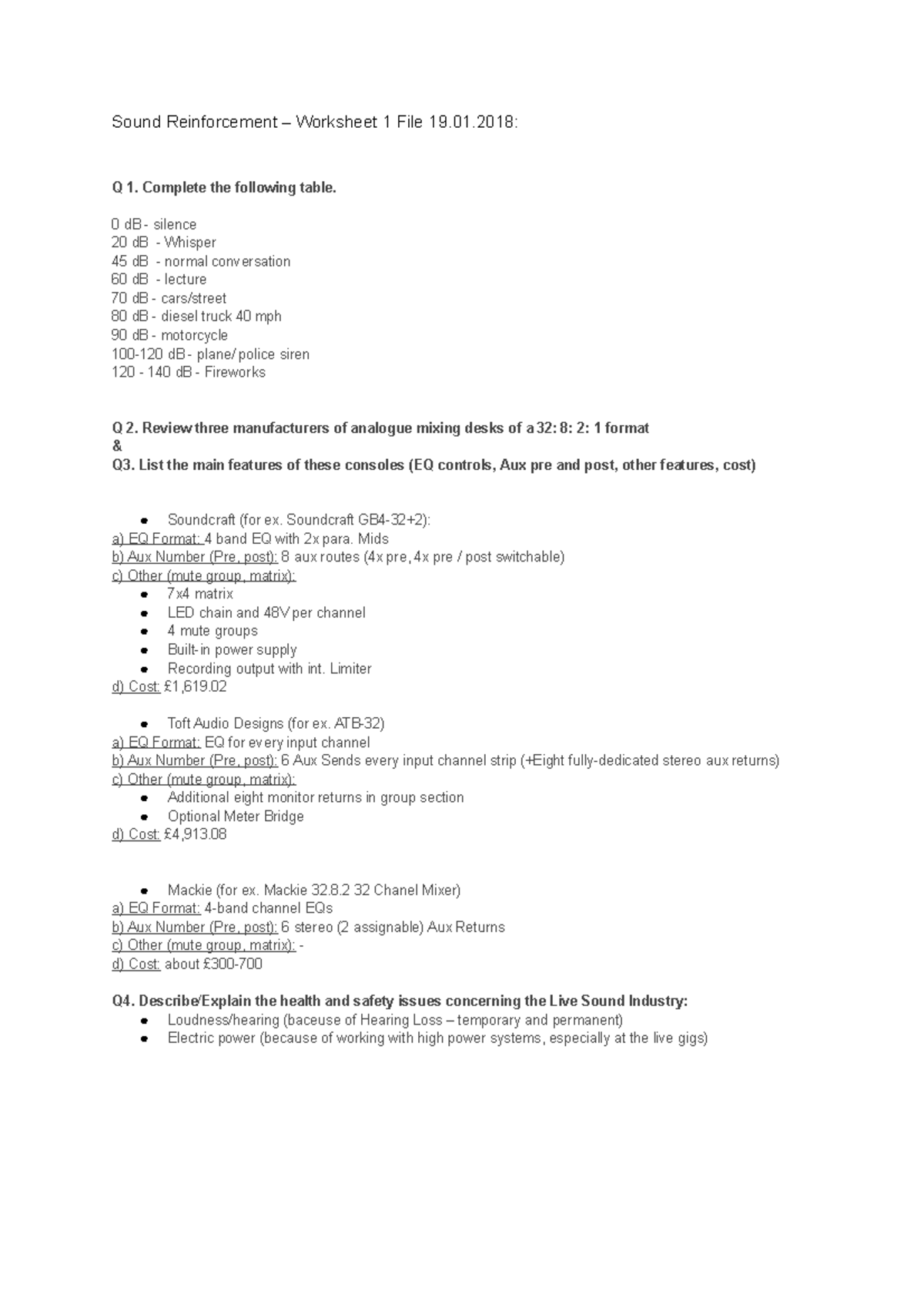 Worksheet 1 File 19.01.2018 (Sound Reinforcement) - Sound Reinforcement ...