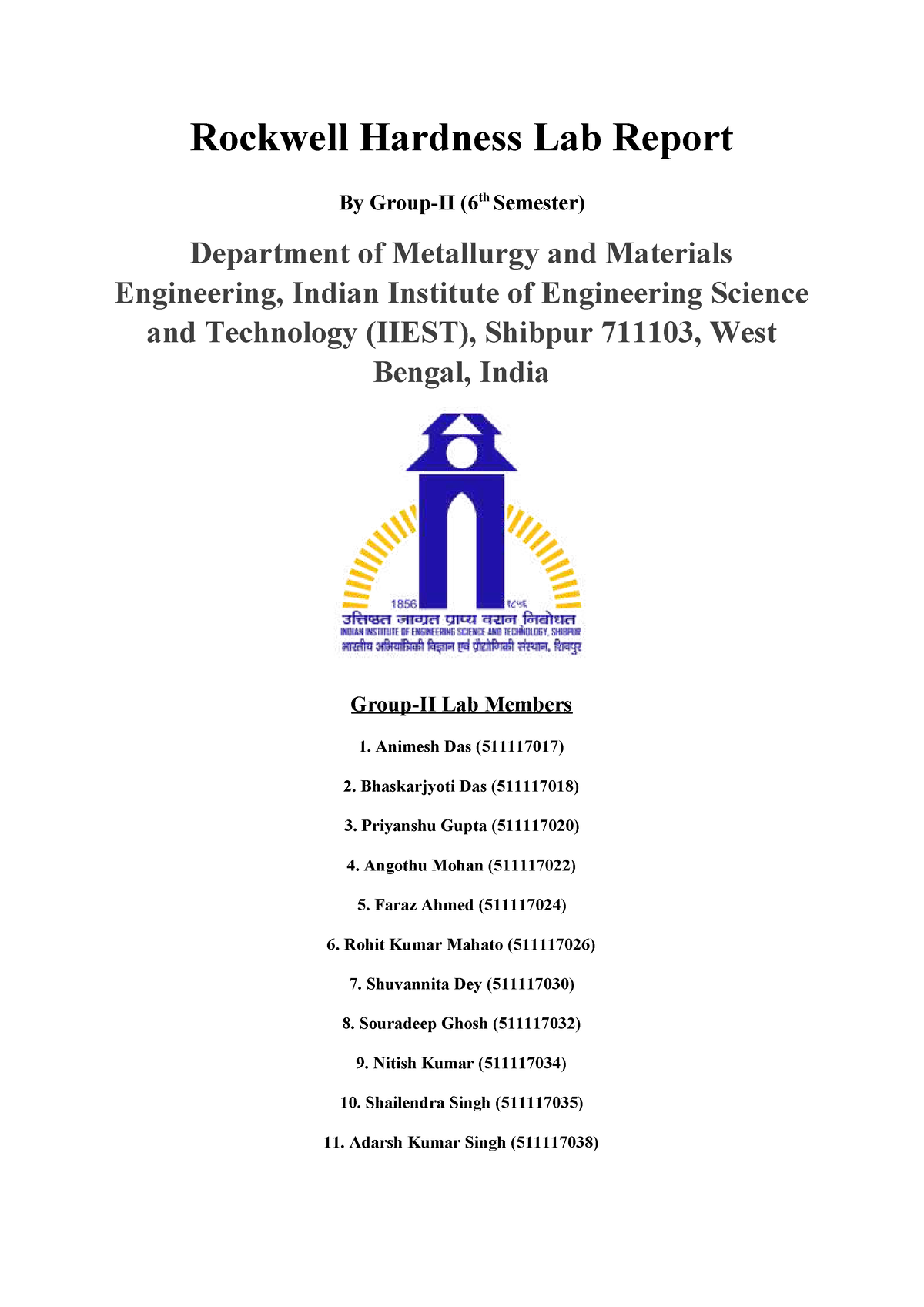 hardness test experiment report