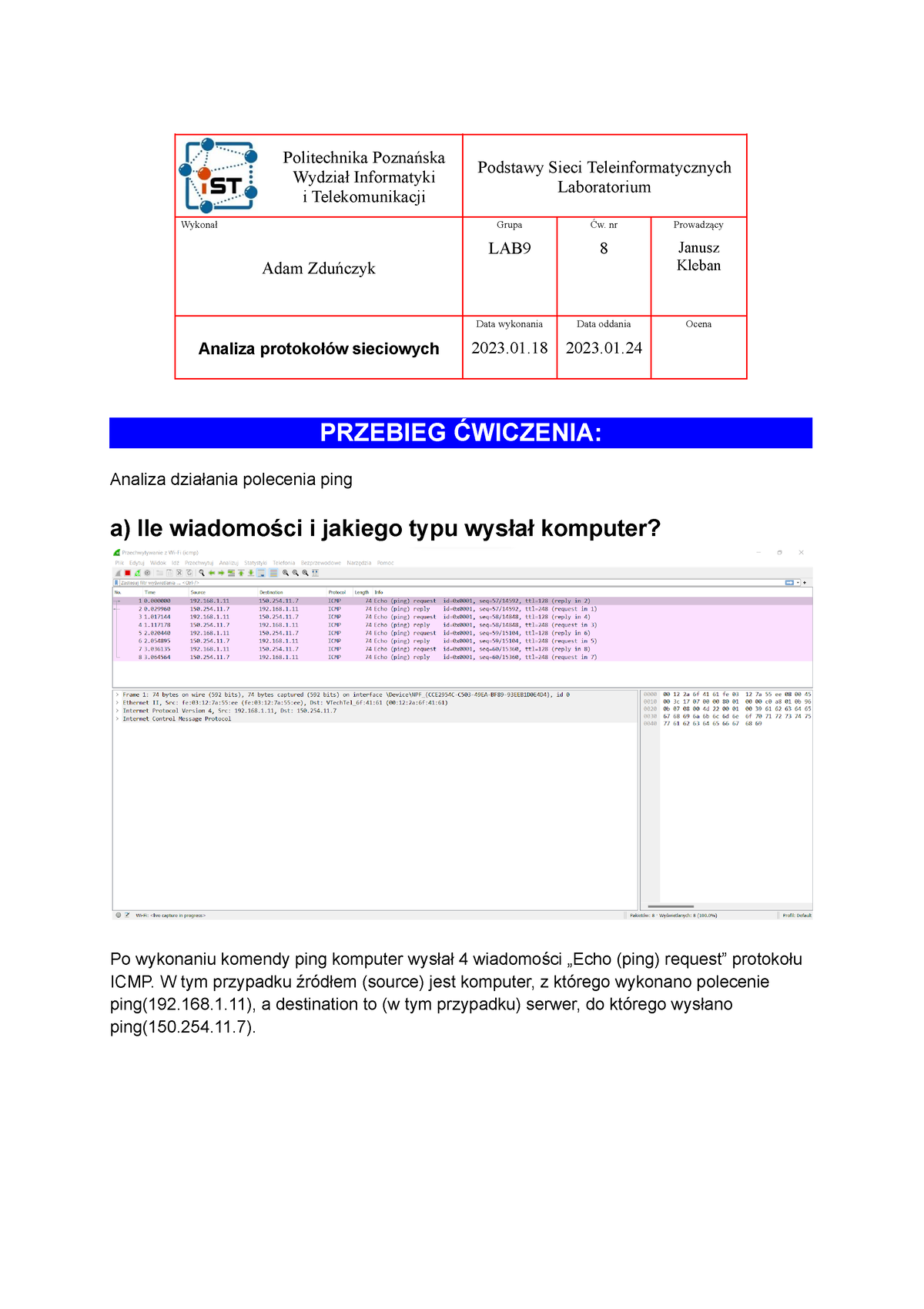 Analiza Protokołów Sieciowych - Poprawa - Politechnika Poznańska ...