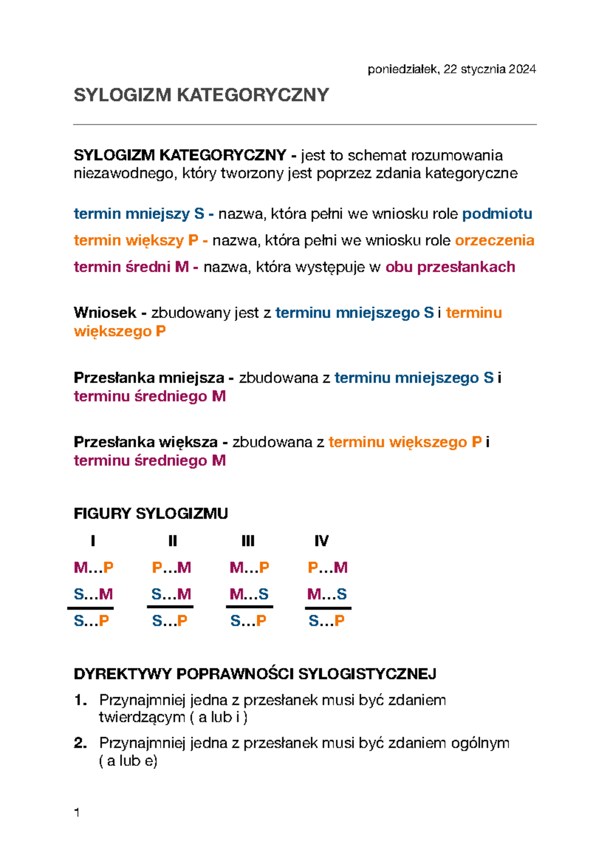 Sylogizm - poniedziałek, 22 stycznia 2024 SYLOGIZM KATEGORYCZNY ...