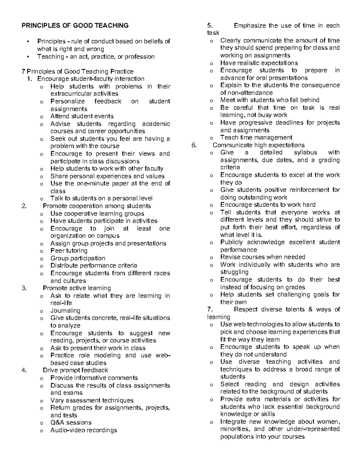 Principles OF GOOD Teaching - BS Nursing - Studocu