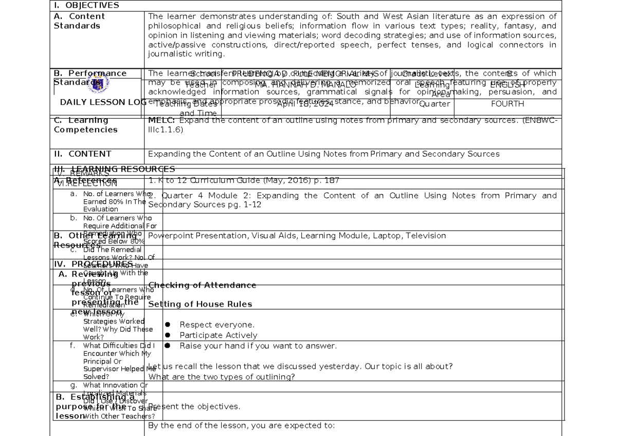 Expanding The Content Of An Outline Using Notes From Primary And Expanding The Content Of An Outline Using Notes From Primary And