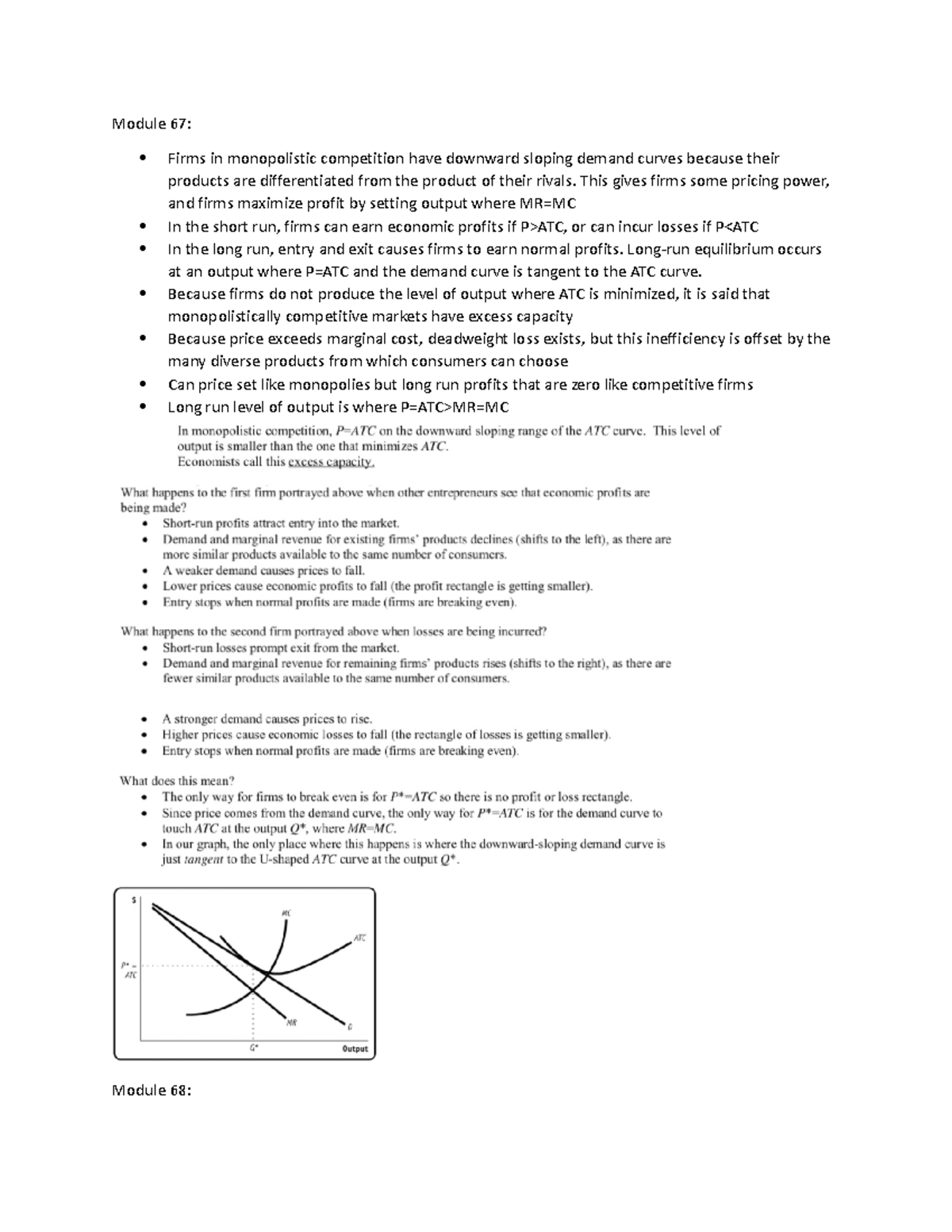 Modules 67-68 - Module 67: Firms in monopolistic competition have ...