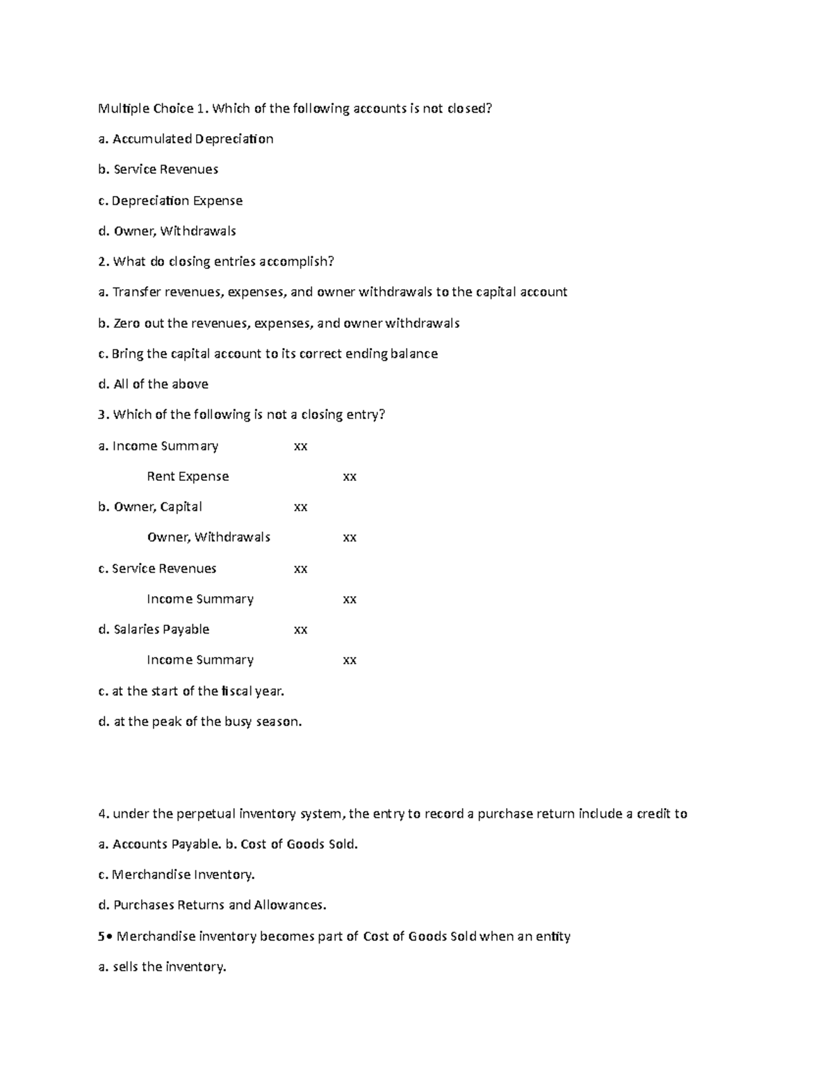 Questions for Accounting for Merchandising Fundamentals of
