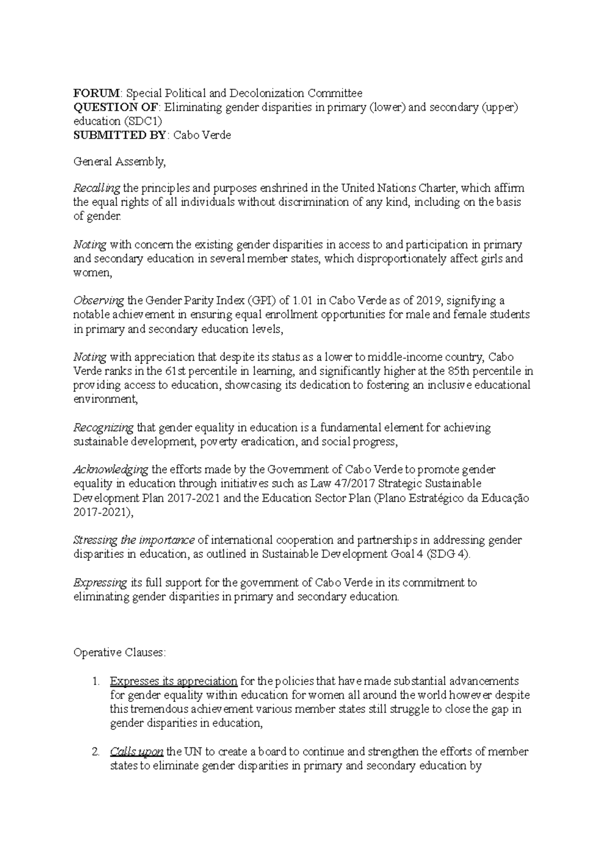 1st MUN resolution -by brendan - FORUM: Special Political and ...