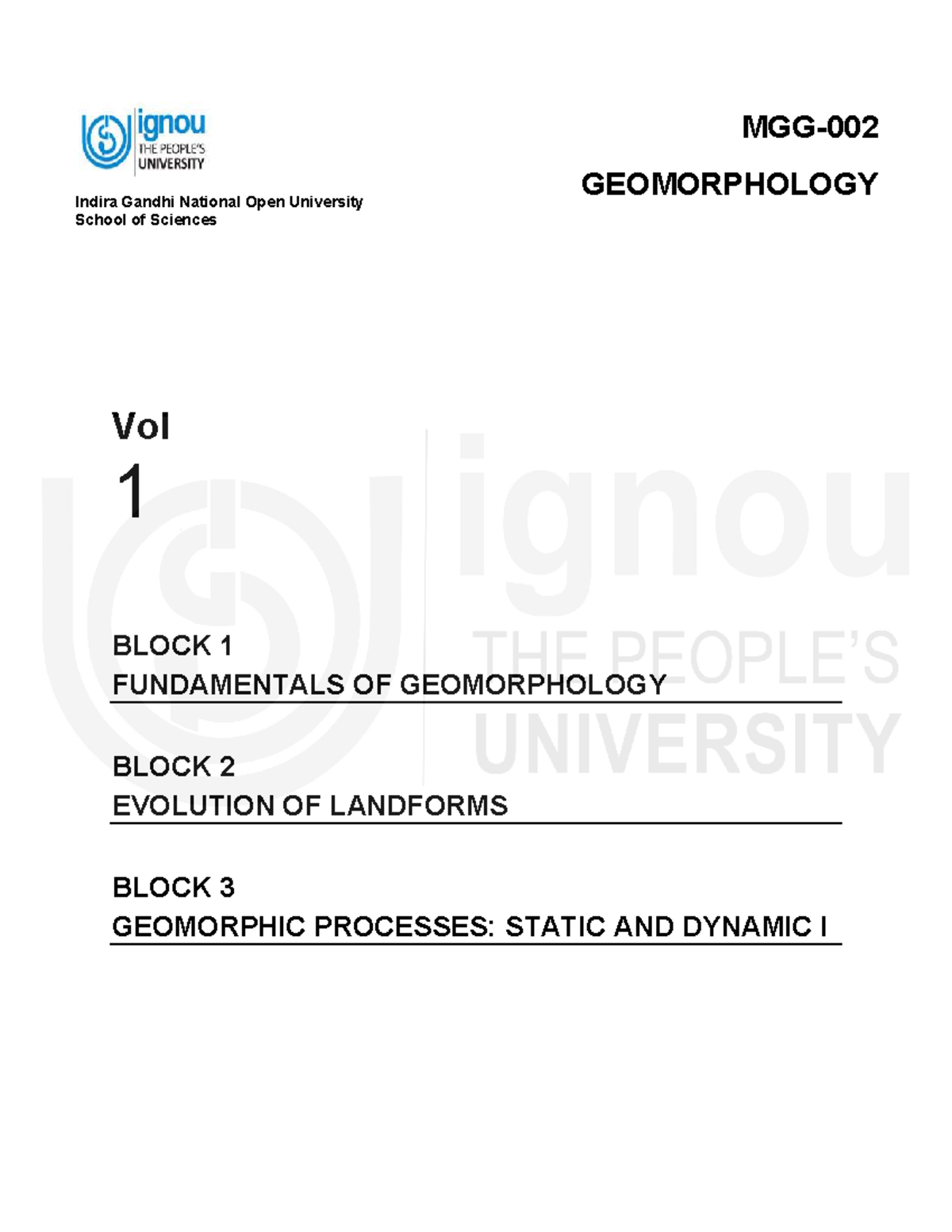 Block1 FOR GEOMORPHOLOGY Vol 1 BLOCK 1 FUNDAMENTALS OF