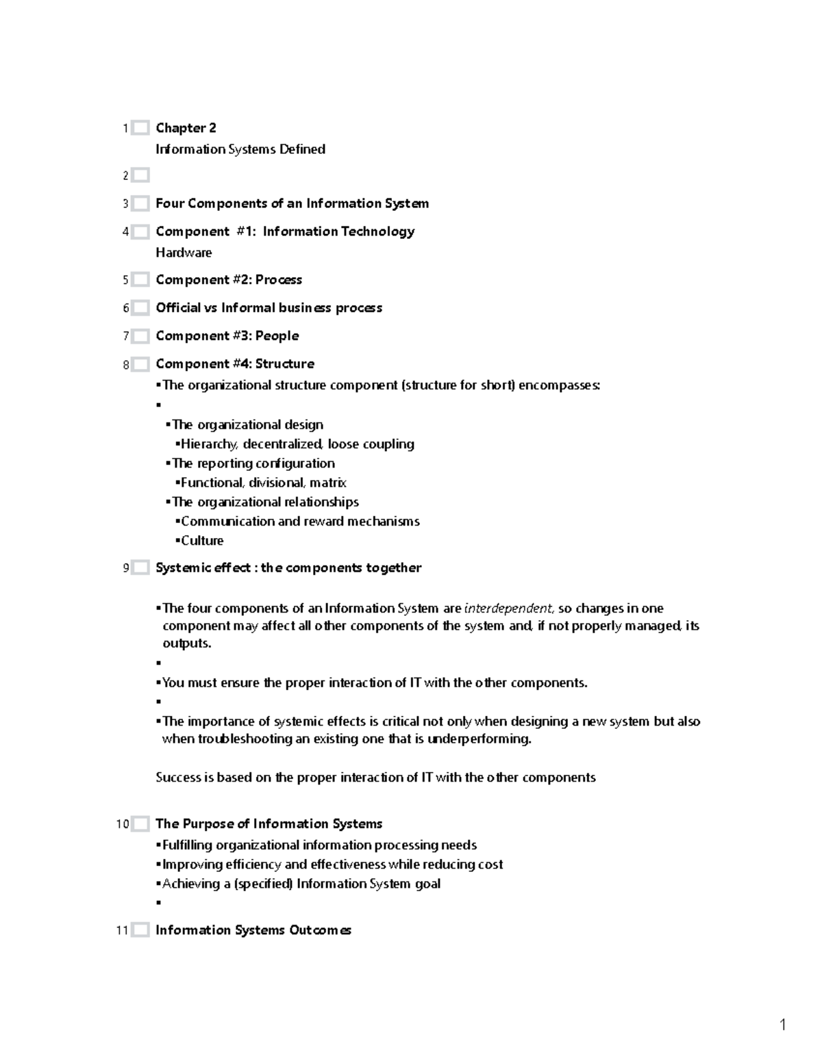 Chapter 2 - Lecture notes 2 - 1 Chapter 2 Information Systems Defined ...
