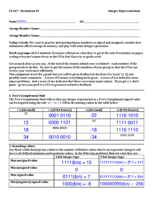 Rec4 FP Worksheet - CS 367 - Recitation #4 Worksheet Floating Point ...
