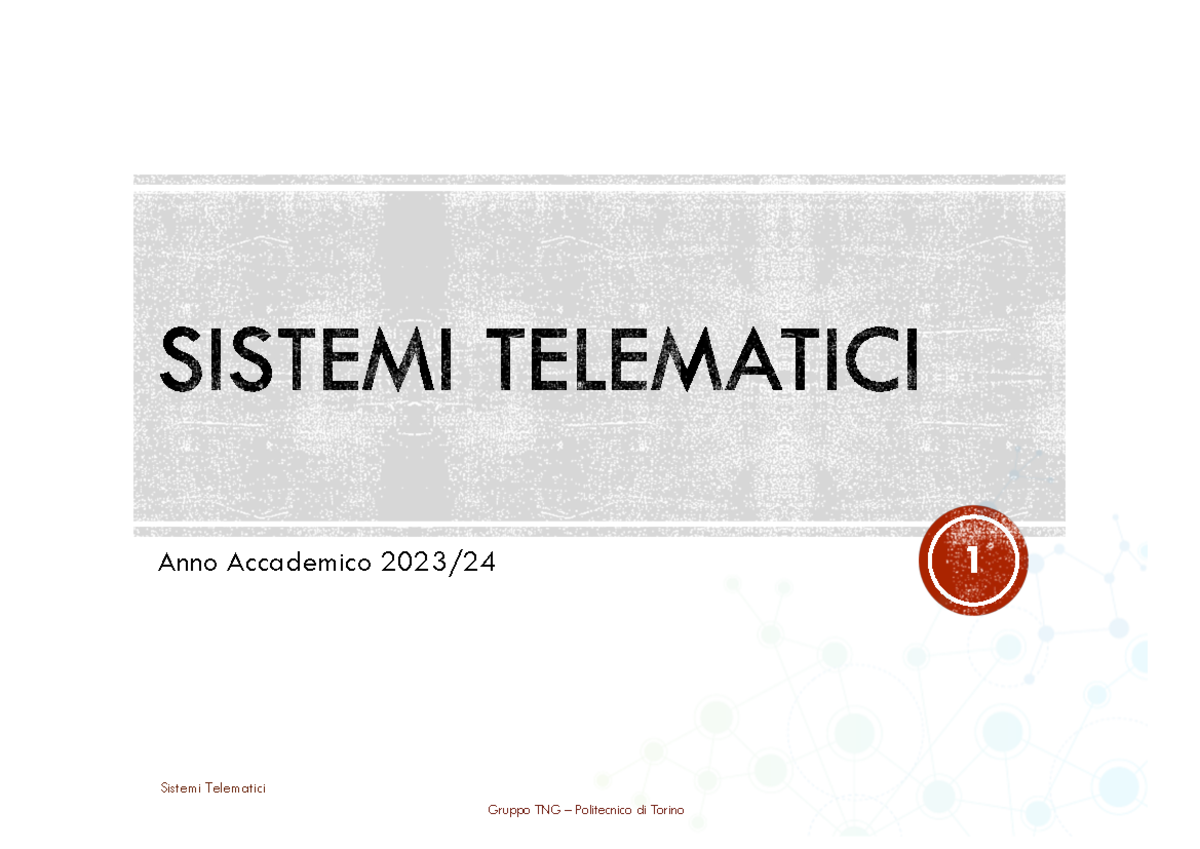 01 - Introduzione al corso - Anno Accademico 2023/ Sistemi Telematici 1 ...
