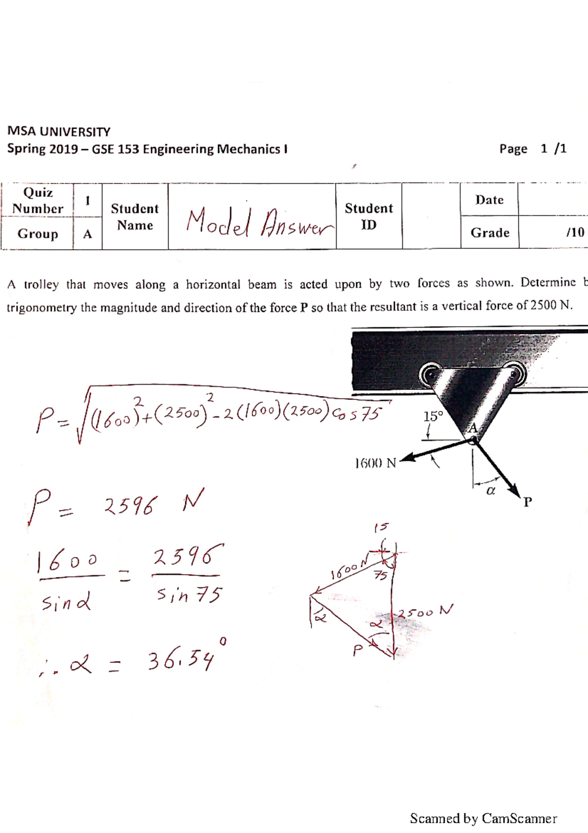 Mechanics quiz 1 spring 2019 Engineering Mechanics I Studocu