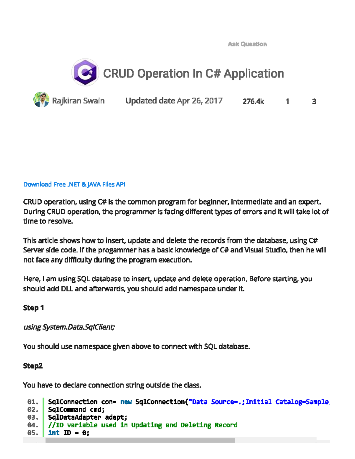 CRUD using C# - C# note - CS 135 - Studocu