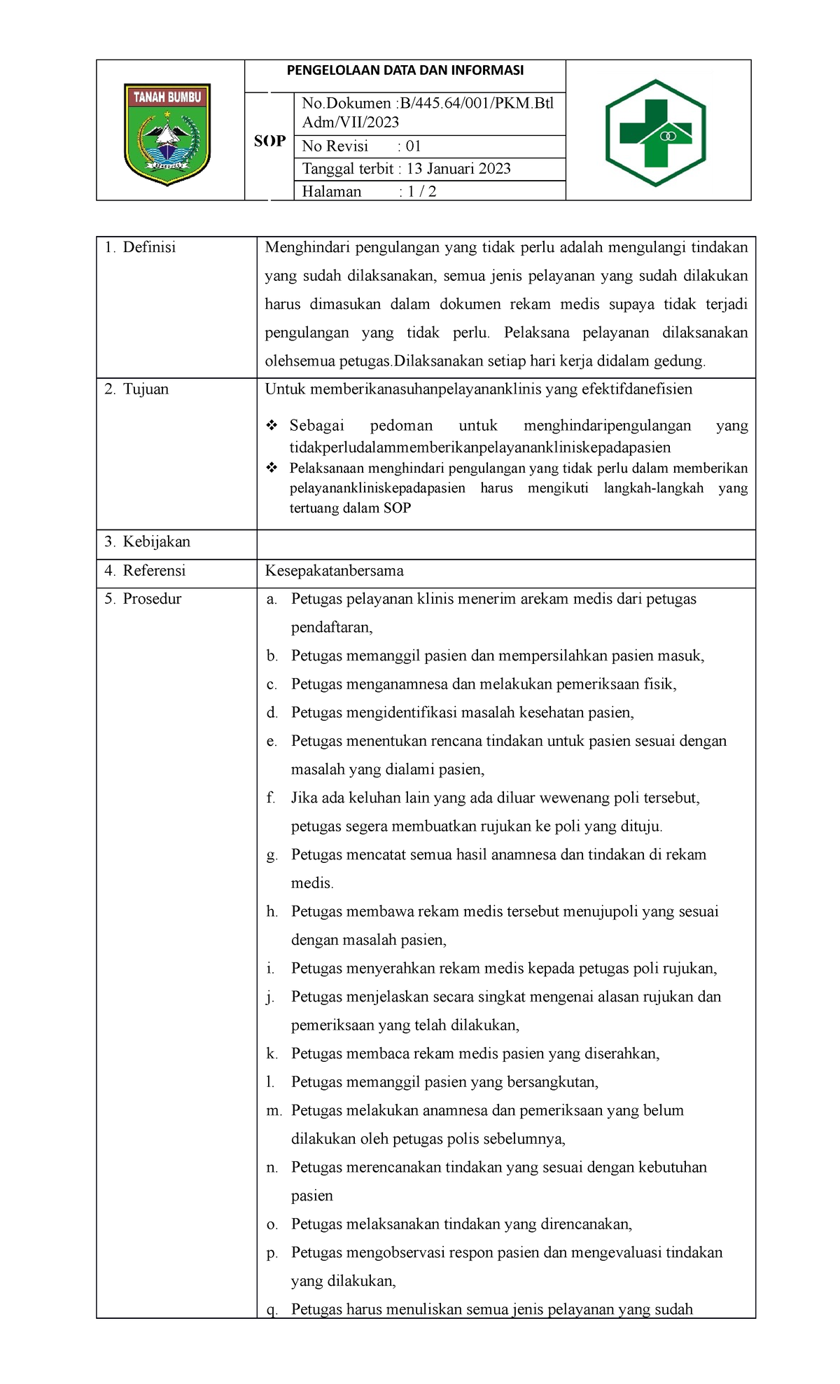 3213 SOP Menghindari Pengulangan-1 - PENGELOLAAN DATA DAN INFORMASI SOP ...