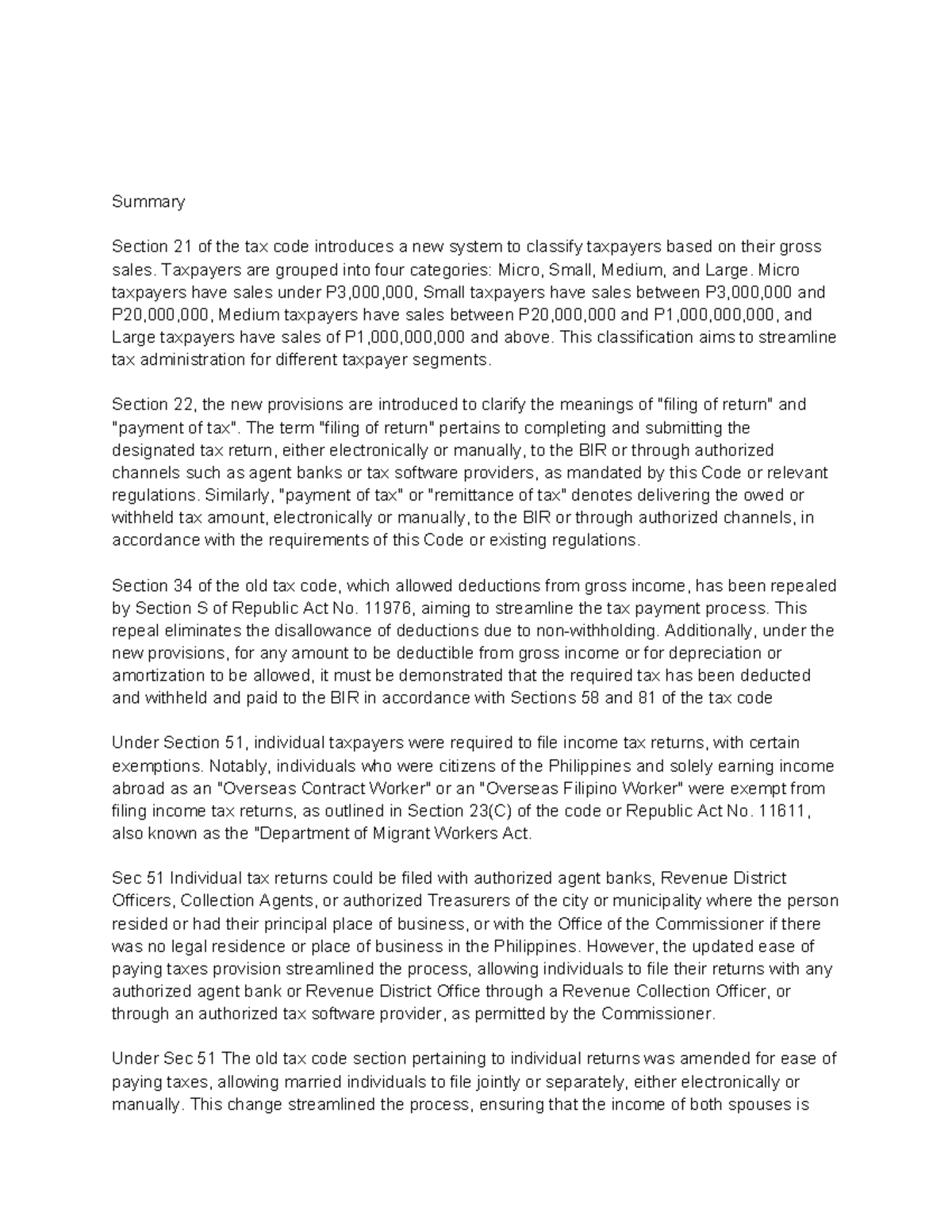 Summary - Notes - Summary Section 21 of the tax code introduces a new ...