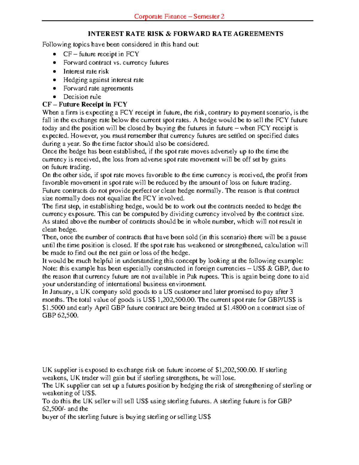 Ch10 Interest Rate Risk - Corporate Finance – Semester 2 INTEREST RATE ...