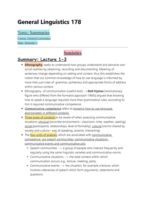 General Linguistics 178 Notes - General Linguistics 178 What Are The ...