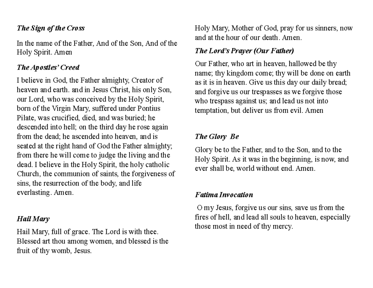 The Sign of the Cross - Amen The Apostles’ Creed I believe in God, the ...