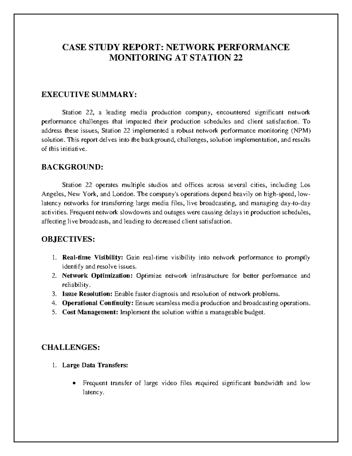 Cncs - def - CASE STUDY REPORT: NETWORK PERFORMANCE MONITORING AT ...