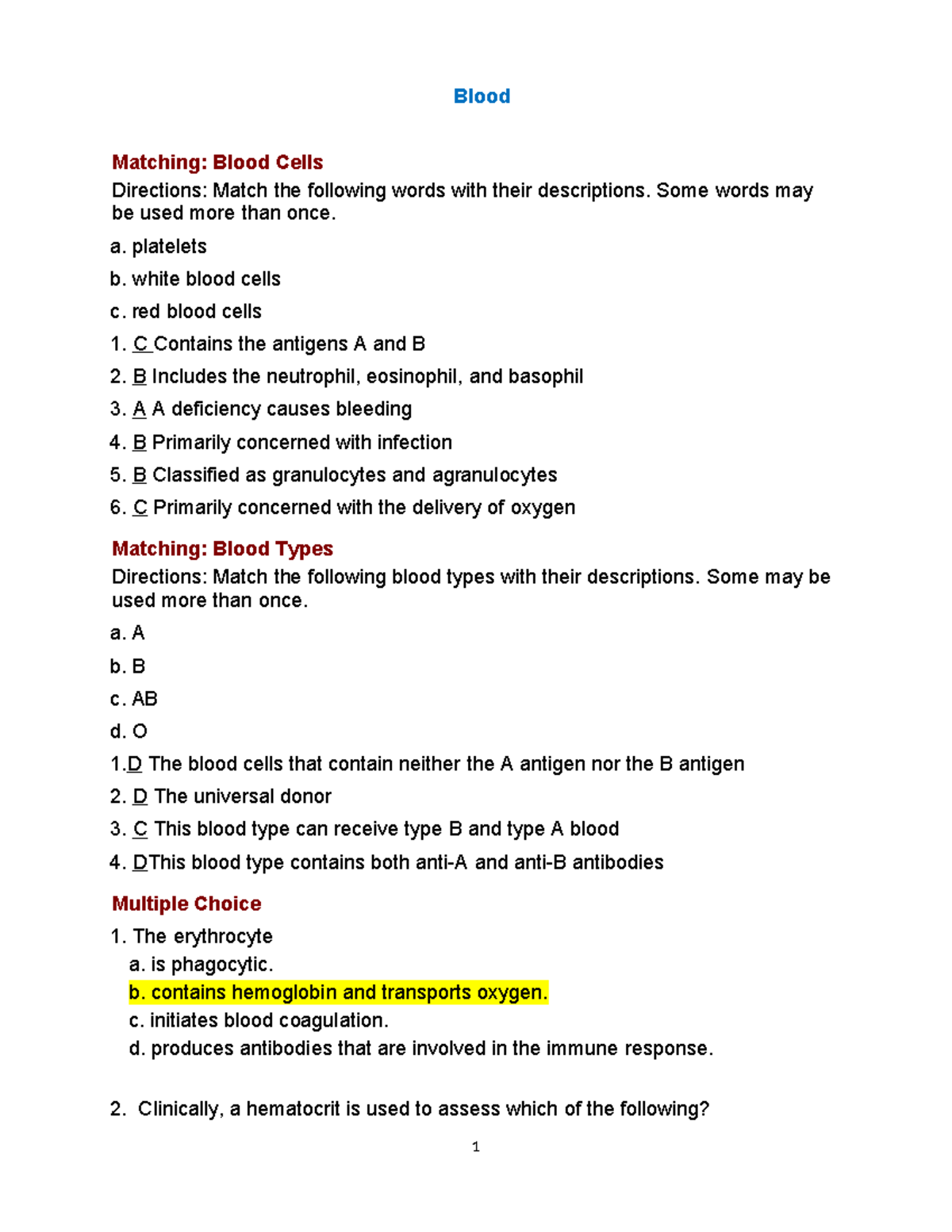AHP106 Wk4 Assignment November 2024 - Blood Matching: Blood Cells ...