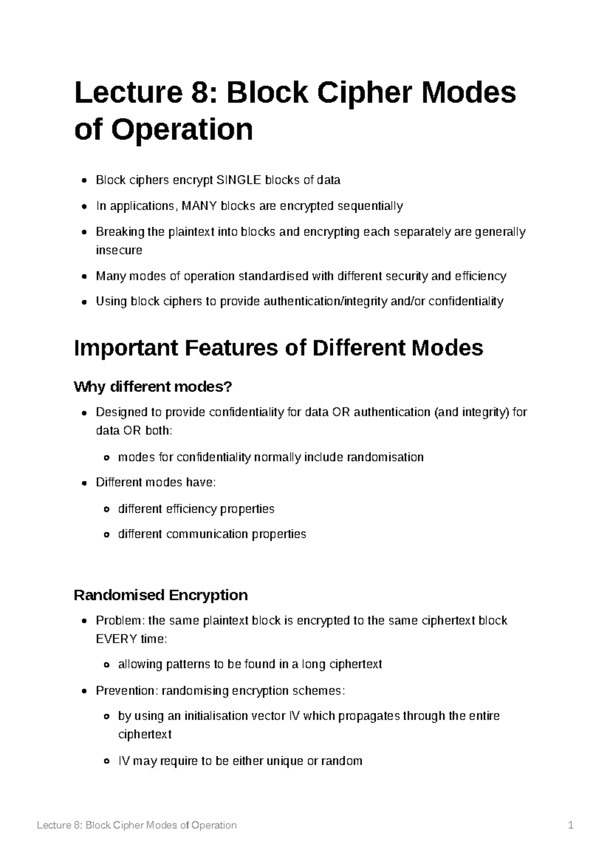 Lecture 8 Block Cipher Modes Of Operation - Lecture 8: Block Cipher ...