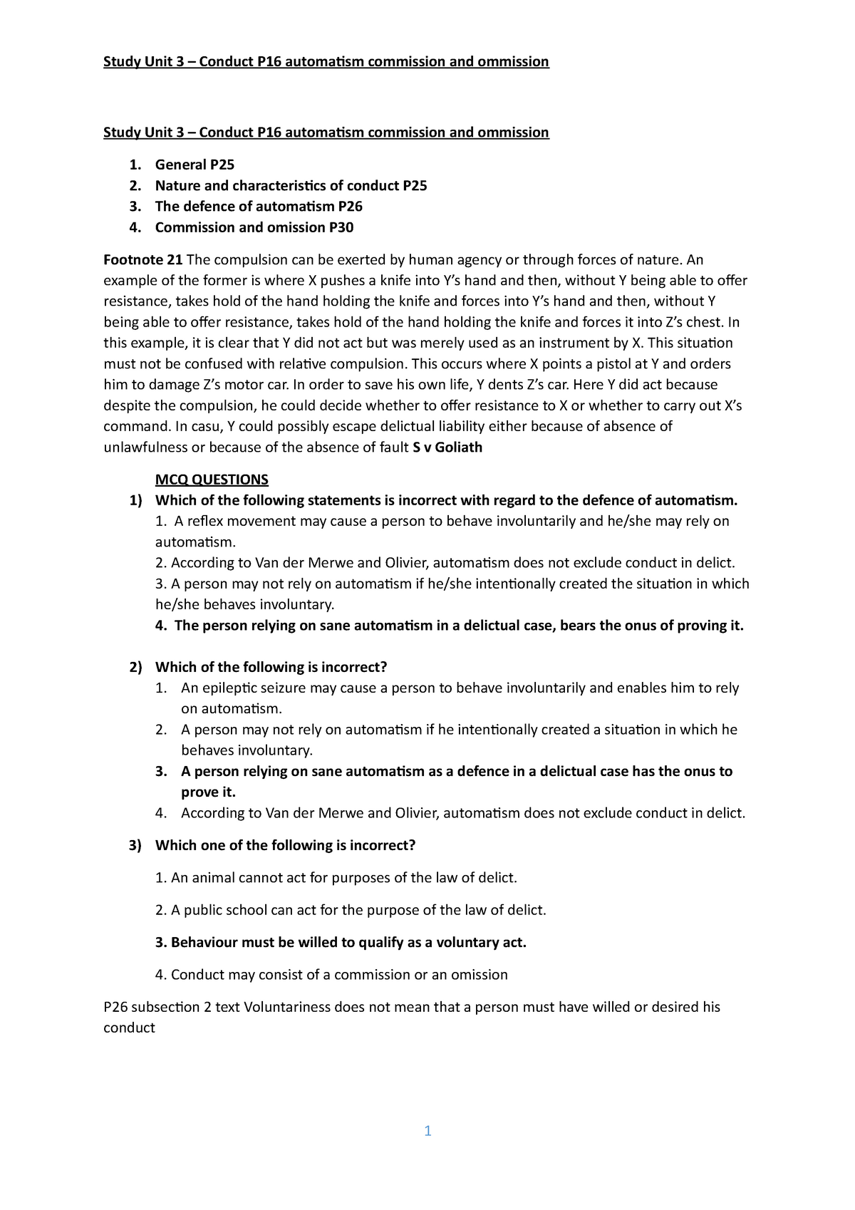 SU 3 -ch 2 Conduct - Summary - Study Unit 3 – Conduct P16 automatism ...