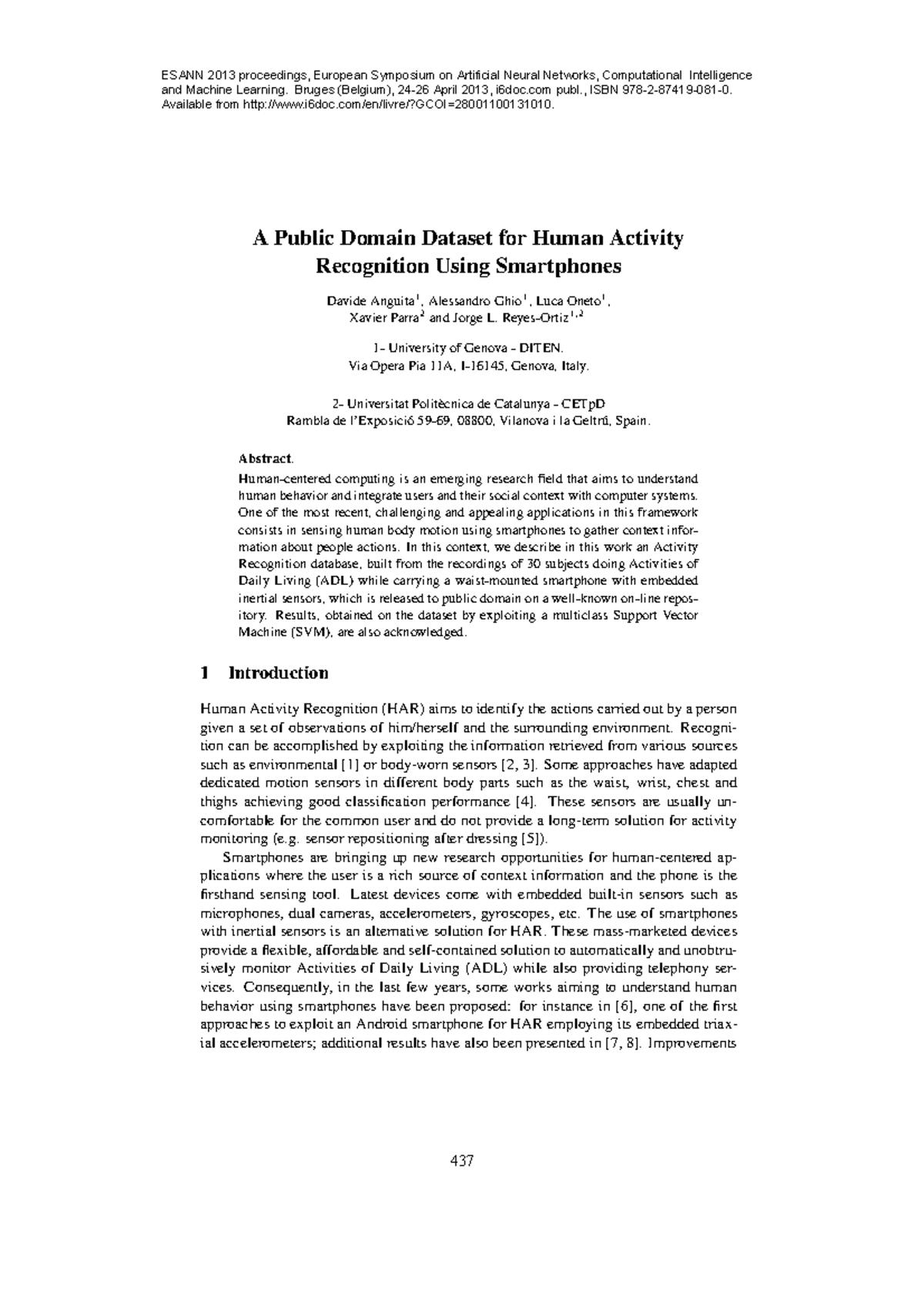 Es2013-84 - A Public Domain Dataset for Human Activity Recognition ...