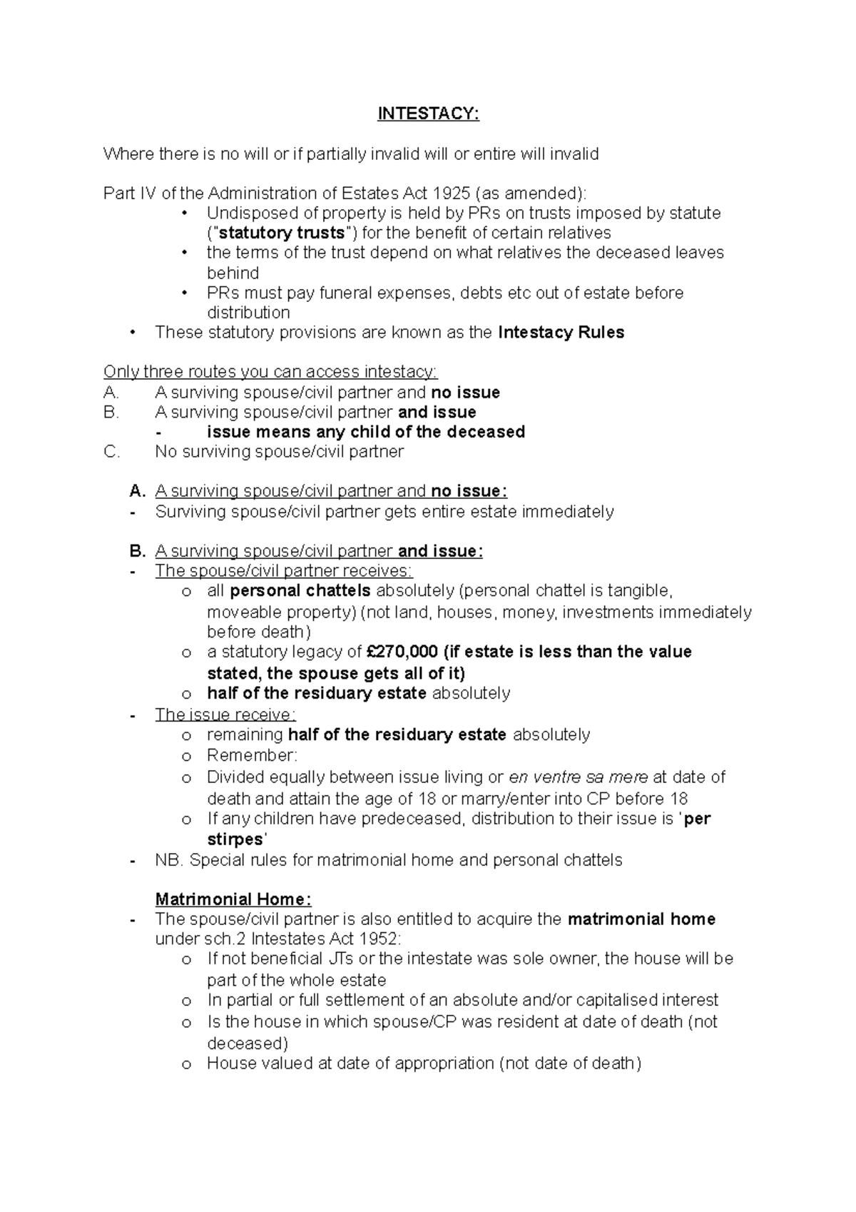 3 - Intestacy - INTESTACY: Where there is no will or if partially ...