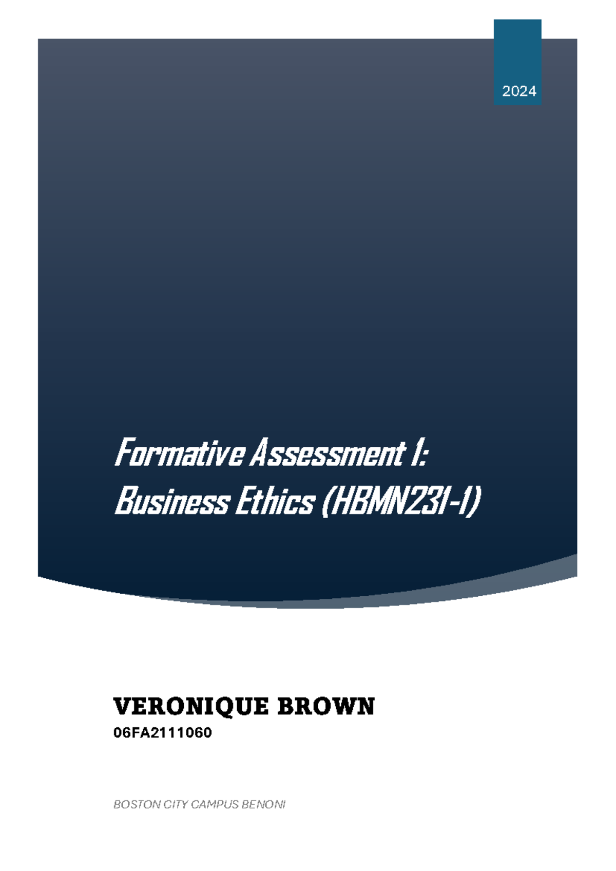 Business Ethics HBMN231-1 (FA1) - Formative Assessment 1: Business ...