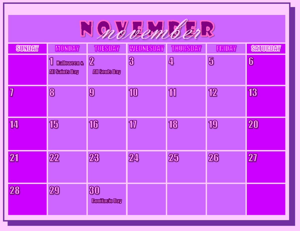 Calendar design sample - IT Application - P november - Studocu