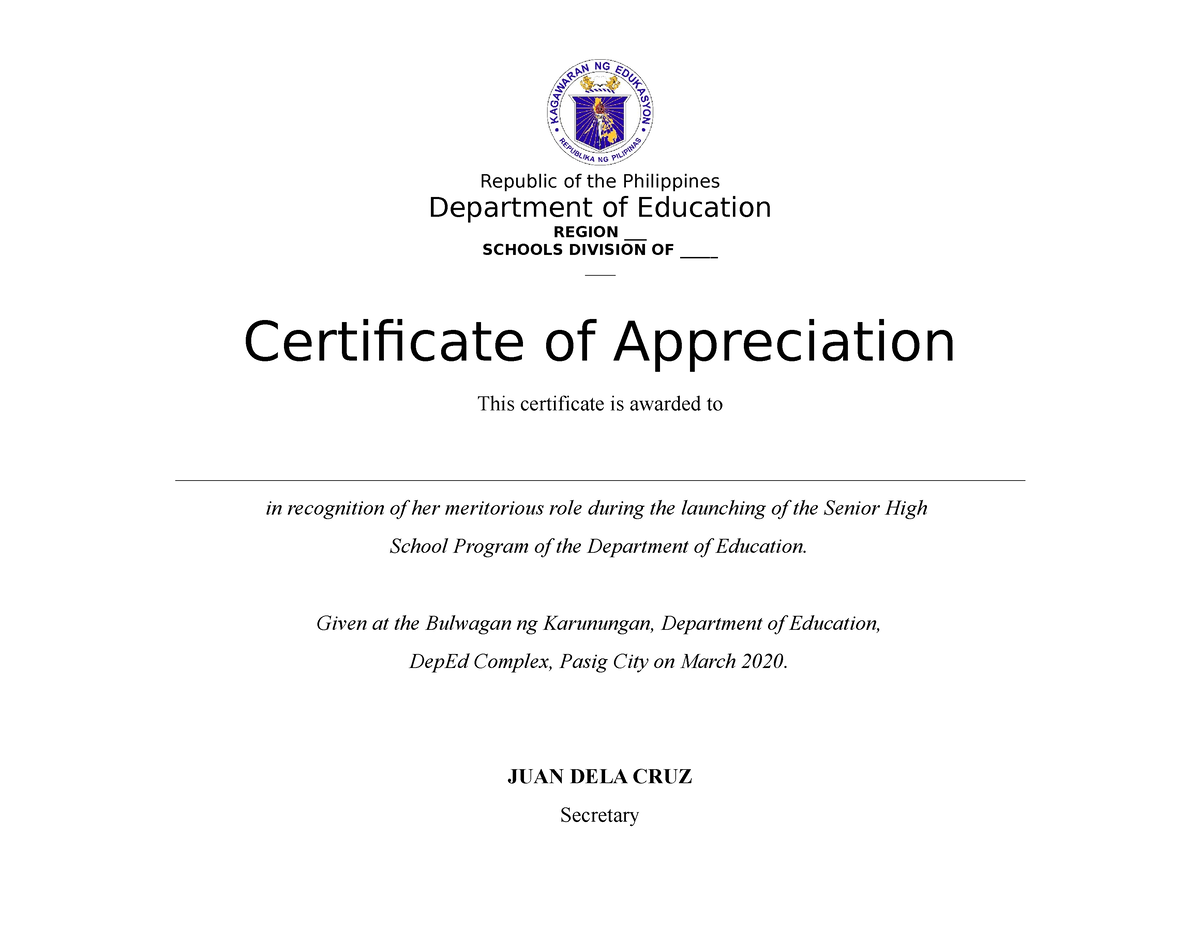 Certificate of Appreciation, Participation and Apprearance Teacher PH ...