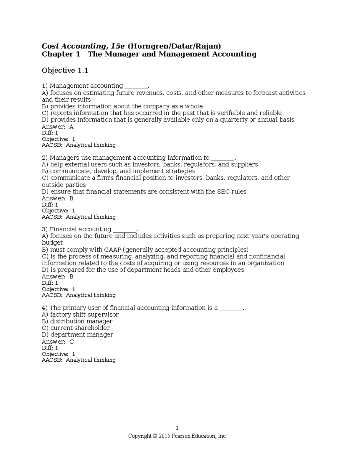 Chapter 1 - Cost Accounting, 15e (Horngren/Datar/Rajan) Chapter 1 The ...