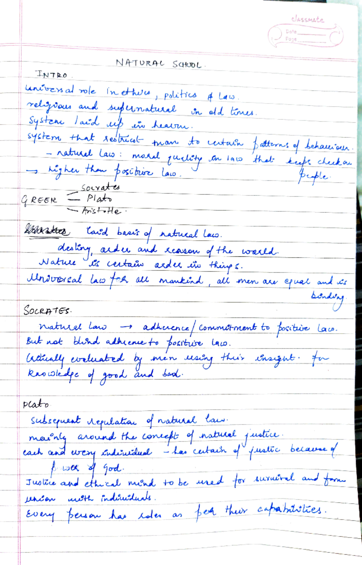 Natural law - Notes - elasSMAte Date Page NATURA SGHUD L TNTRO undveal ...