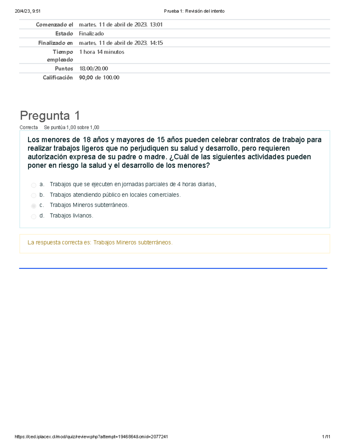 Derecho Laboral Prueba 1 - Comenzado El Martes, 11 De Abril De 2023, 13 ...