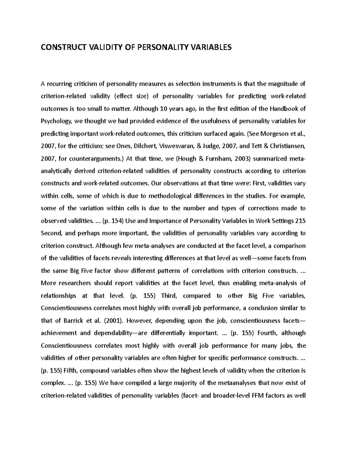 Construct Validity OF Personality Variables - CONSTRUCT VALIDITY OF ...