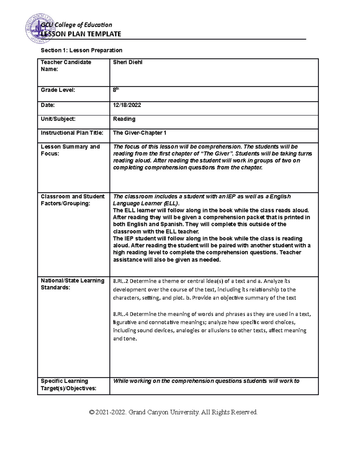 Eng-472 lesson plan - LESSON PLAN TEMPLATE Section 1: Lesson ...