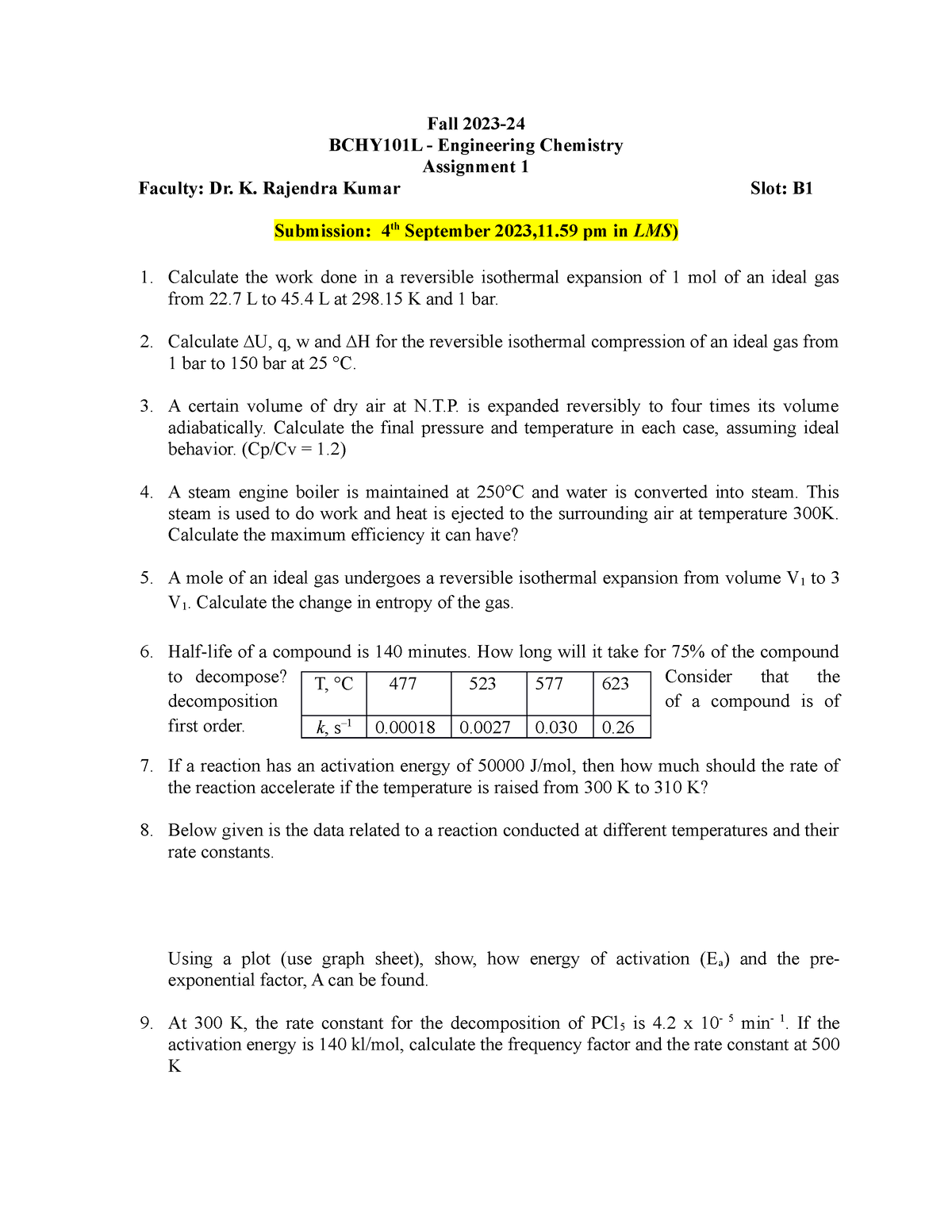 room assignment chemical engineering 2023