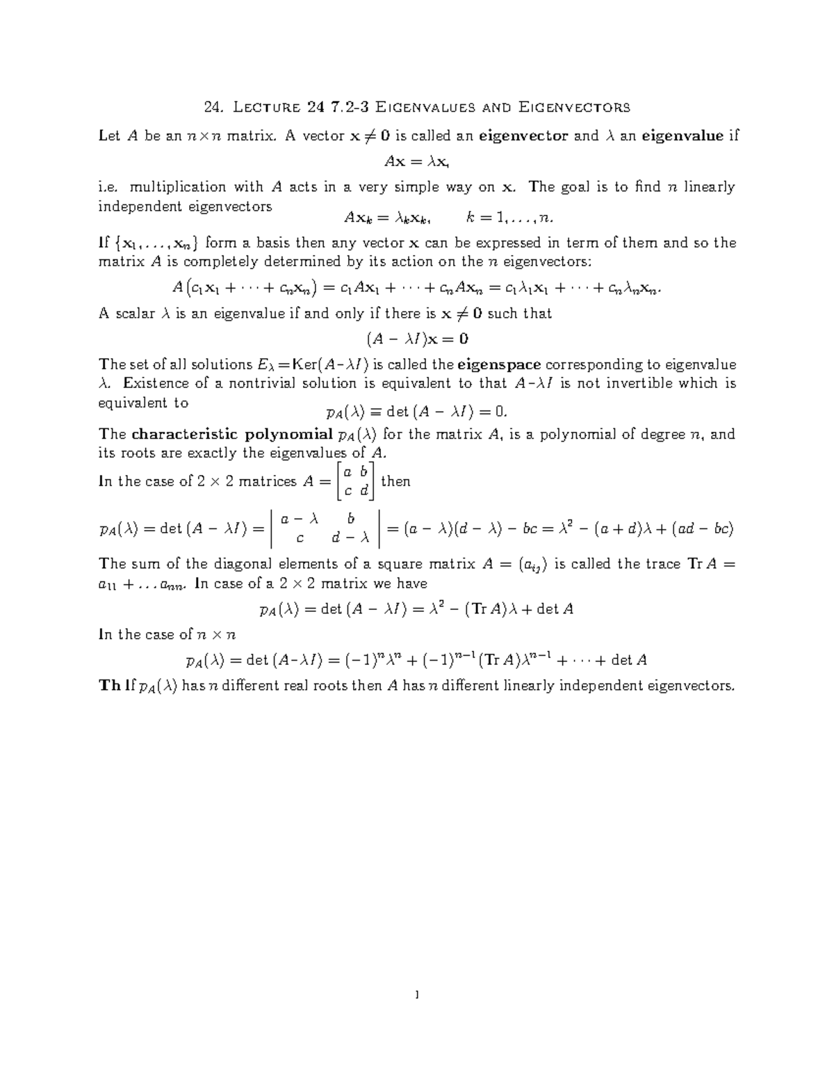 7.2. Eigenvalue - linear algebra lecture note with Professor Lindblad ...