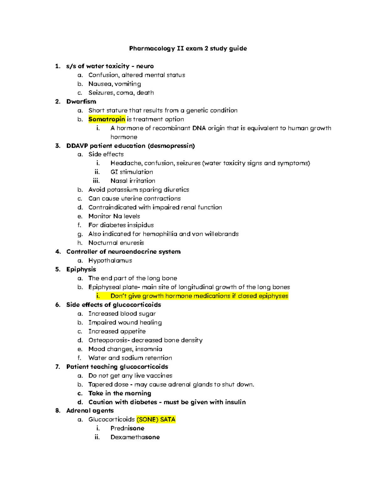 EXAM2 Reviewcopy - reveiew contnt - Pharmacology II exam 2 study guide ...
