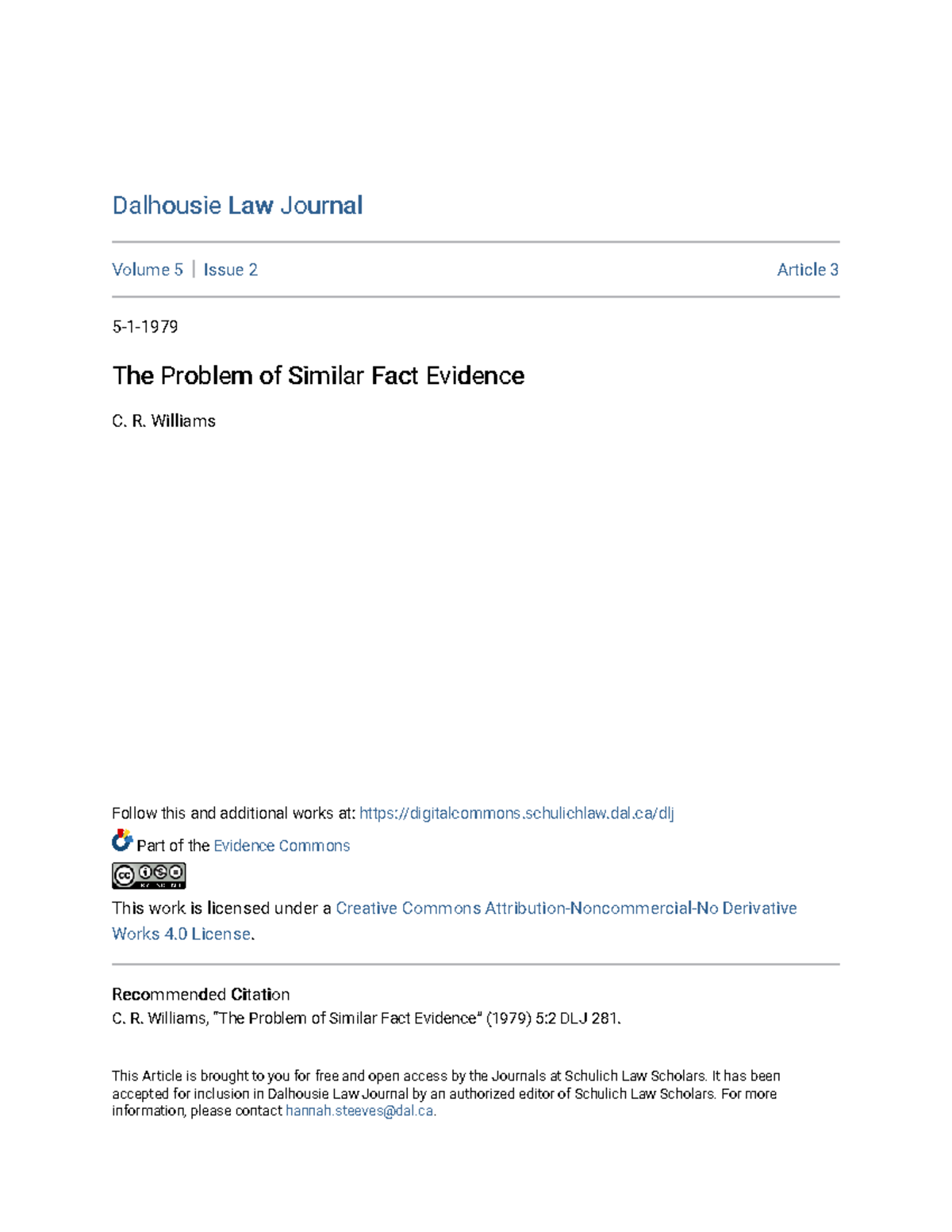 The Problem of Similar Fact Evidence - R. Williams Follow this and ...