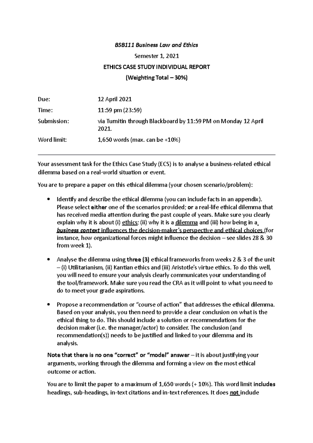 210208 ECS Scenarios BSB111 Business Law and Ethics Semester 1, 2021