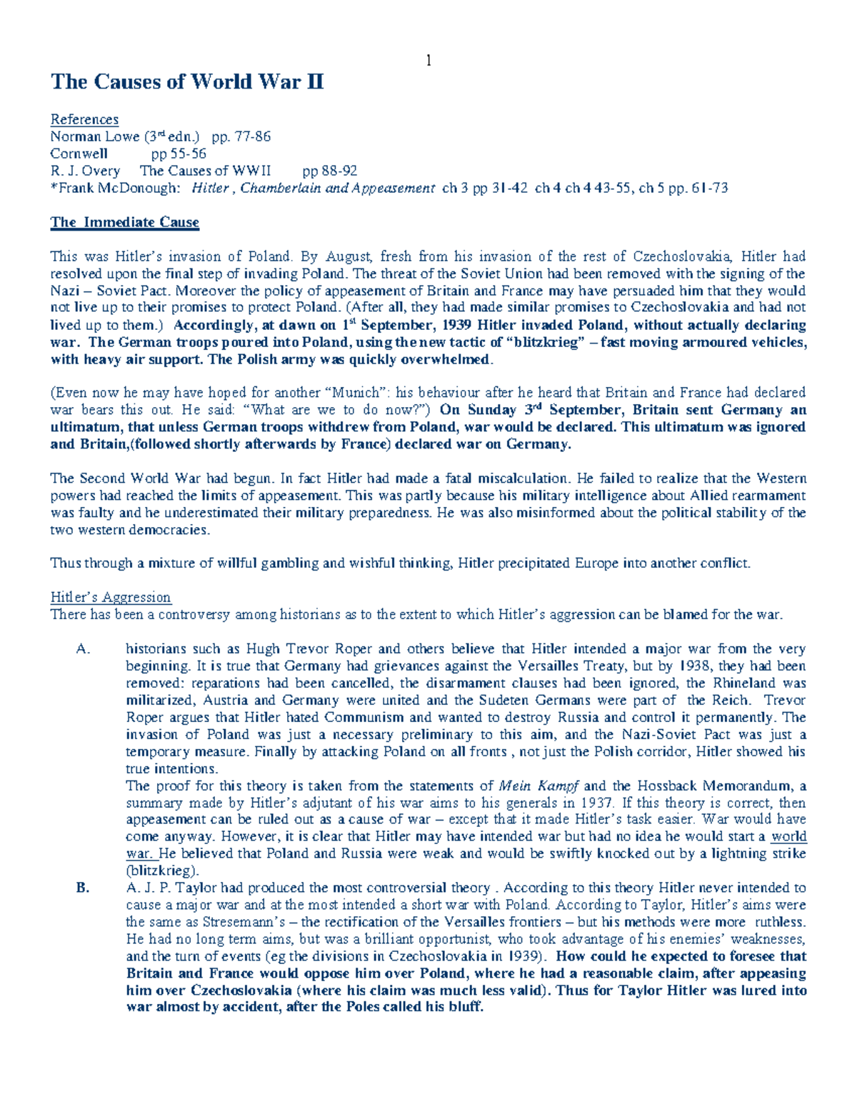 Causes of WWII - The Causes of World War II References Norman Lowe (3rd ...