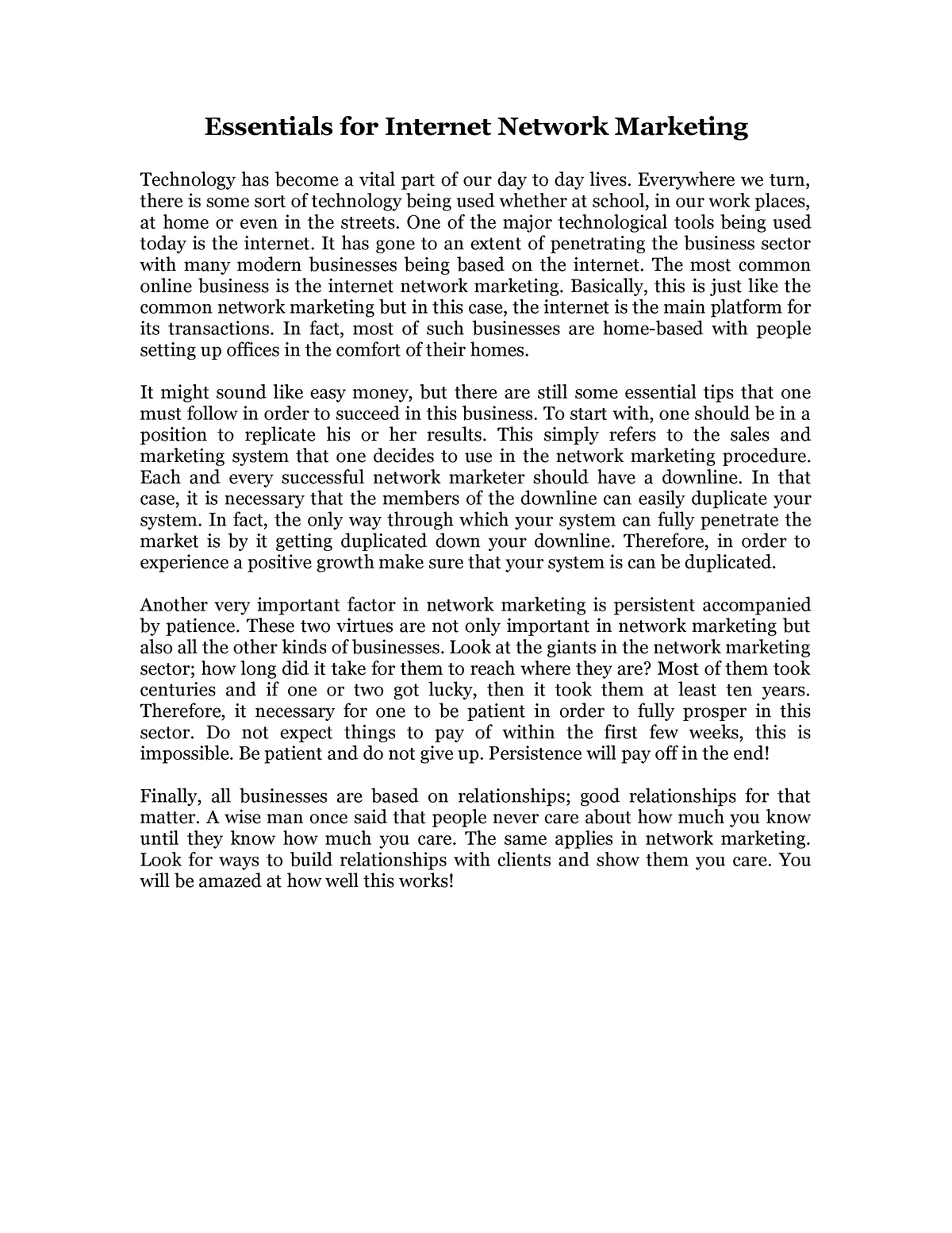 essay on network marketing 3 pages